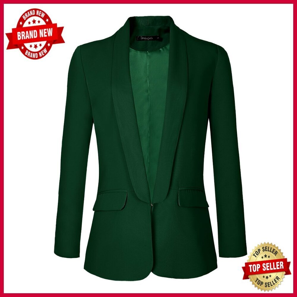 Professional Office Blazer Open Front Long Sleeve Straight Fit Polyester